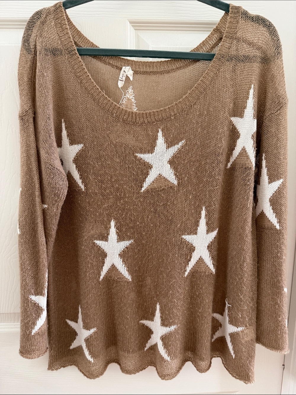 Willow & Clay Brown Star-Print Scoop Neck Sweater - Size M
